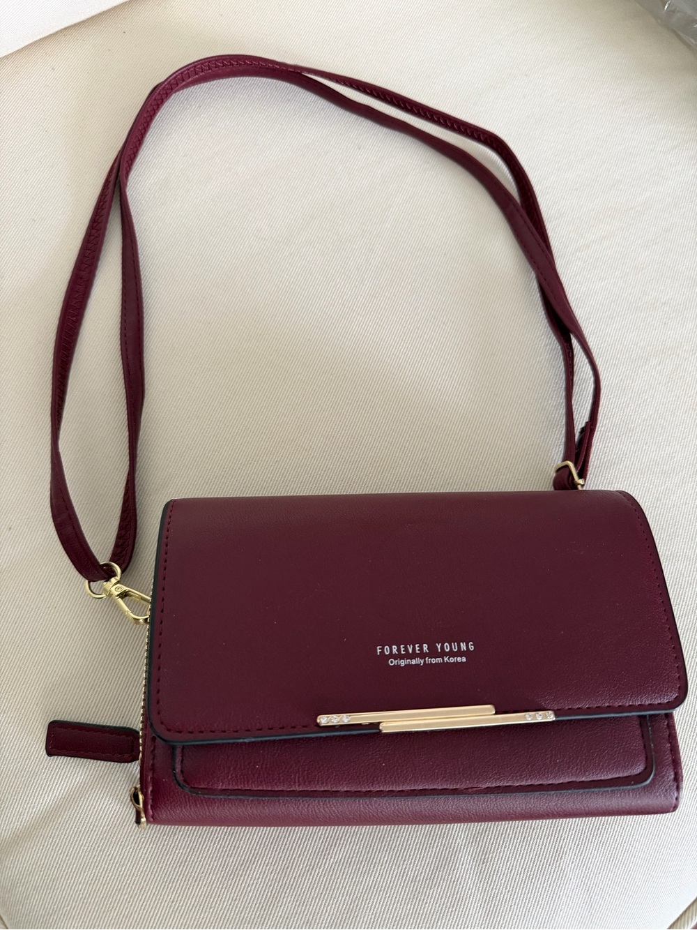 Forever Young Burgundy Crossbody Bag with Gold Accents